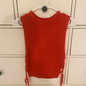 Knit tank w/ lace up sides - bright red - M